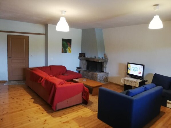 Smart TV, fireplace, DVD player, stereo