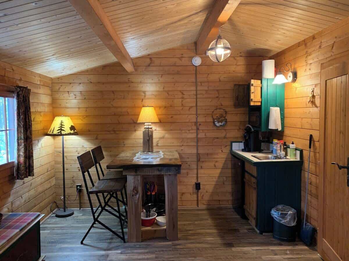 Fridge, microwave, coffee/tea maker, toaster