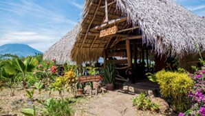A thatched-roof hut with a sign reading "TICOCO". - Totoco Eco Resort (Altagracia)