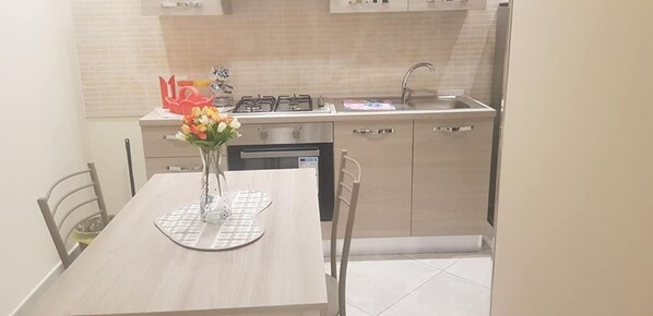 Fridge, oven, stovetop, cookware/dishes/utensils