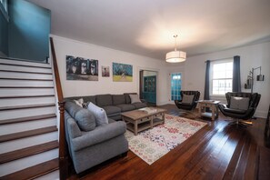 Smart TV, fireplace, video games, DVD player