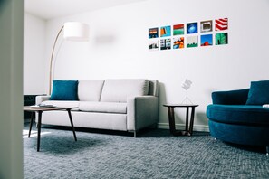 43-inch flat-screen TV with cable channels, TV, books