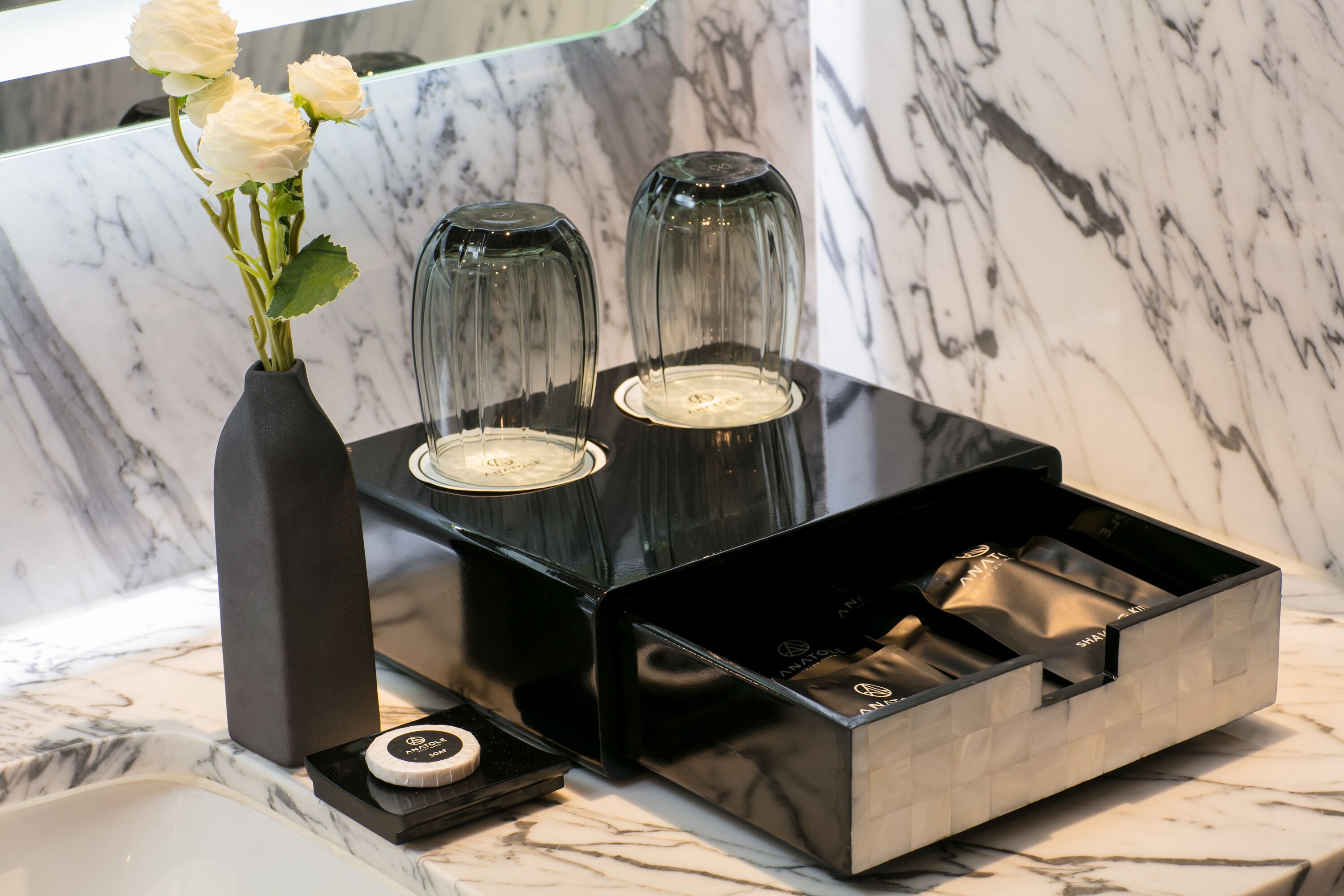 eco-friendly toiletries, hair dryer, bathrobes, slippers