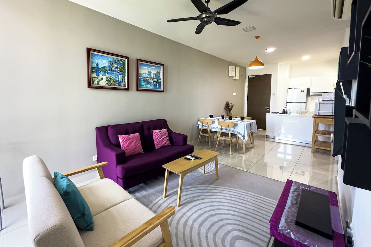 Basic Apartment, 3 Bedrooms, Non Smoking, City View | Living area | 50-inch Smart TV with digital channels