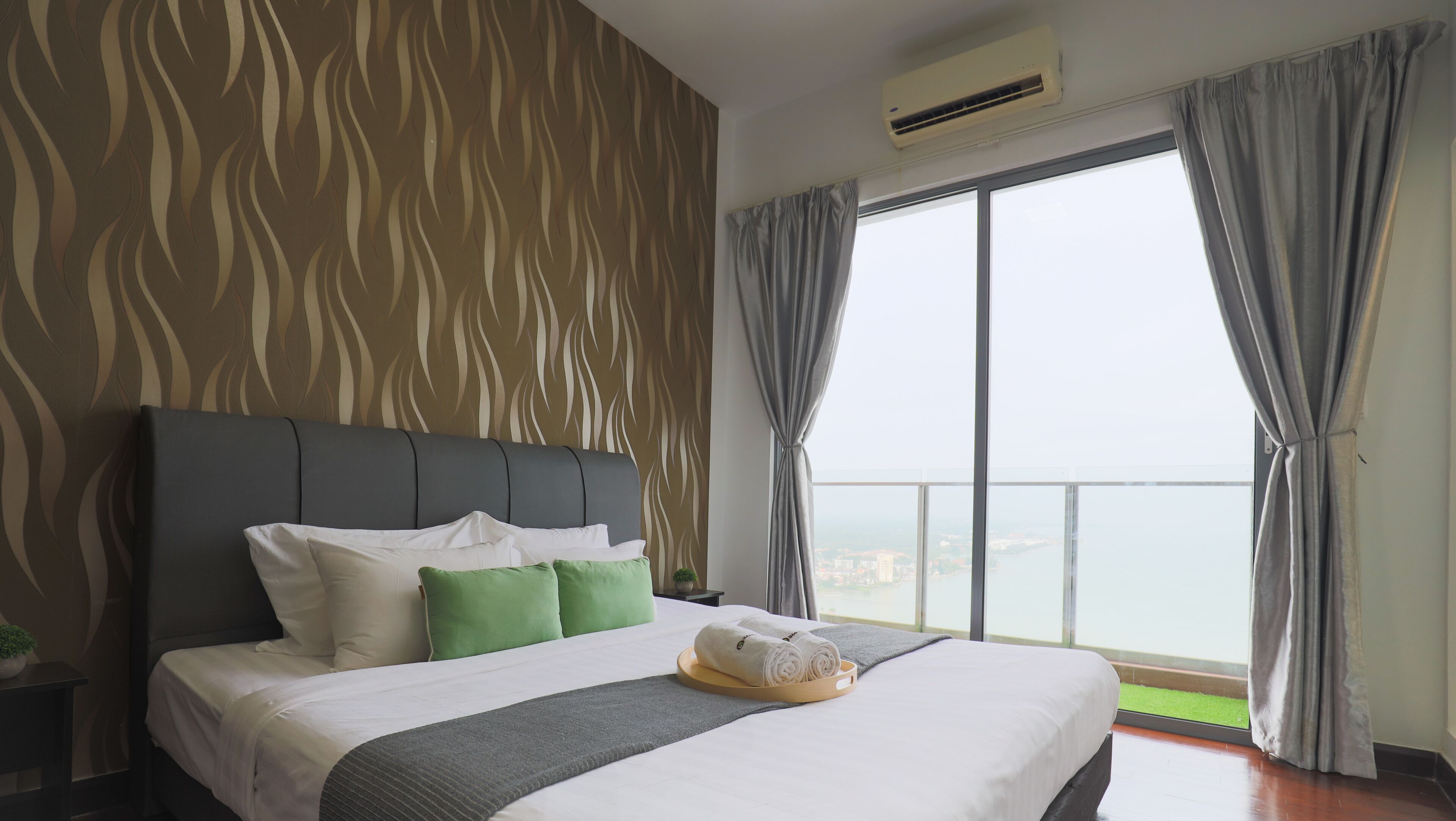 Premium bedding, blackout curtains, iron/ironing board, bed sheets