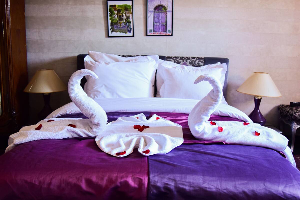 Memory-foam beds, individually decorated, blackout curtains