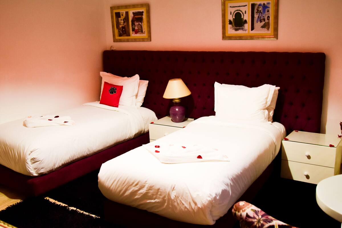 Memory-foam beds, individually decorated, blackout curtains