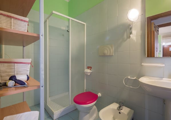 Shower, hair dryer, bidet, toilet paper