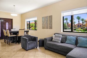 TV, DVD player, books, stereo