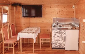 Fridge, stovetop, coffee/tea maker, cookware/dishes/utensils