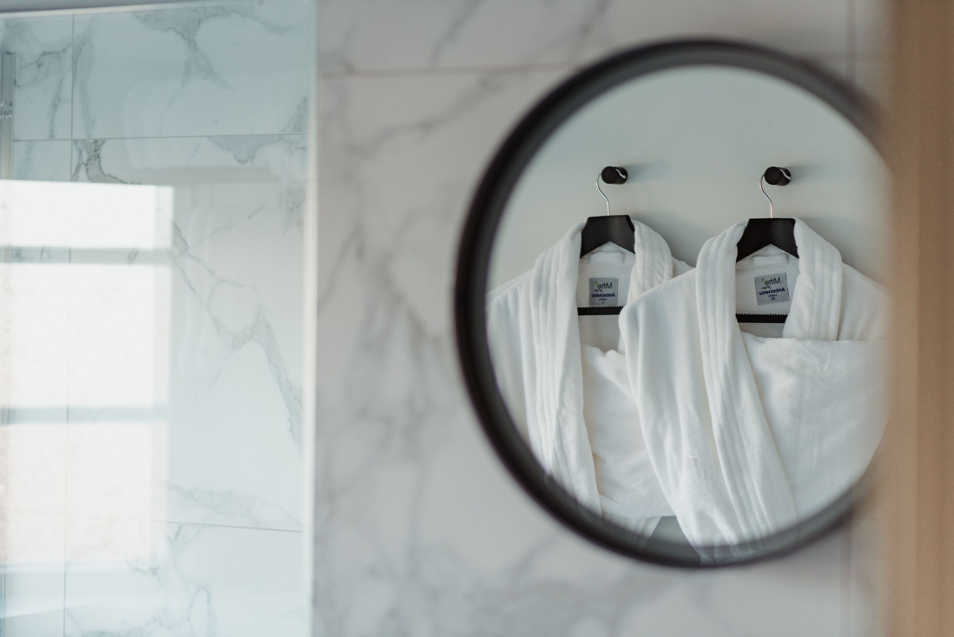 shower, designer toiletries, hair dryer, dressing gowns