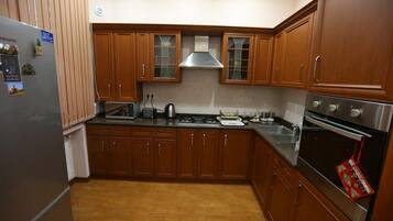 Fridge, microwave, electric kettle