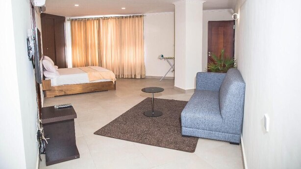 Apartment | Desk, laptop workspace, blackout drapes, iron/ironing board - The Ivory Apartment (Accra)