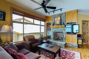 Télévision, cheminée, lecteur de DVD