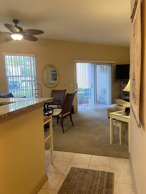 Smart TV, DVD player, table football, books