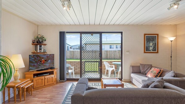 TV, DVD player, books