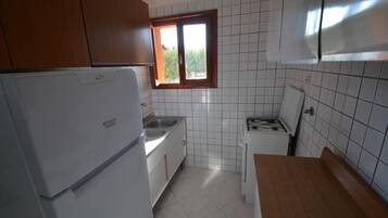 Full-sized fridge, oven, stovetop, cookware/dishes/utensils