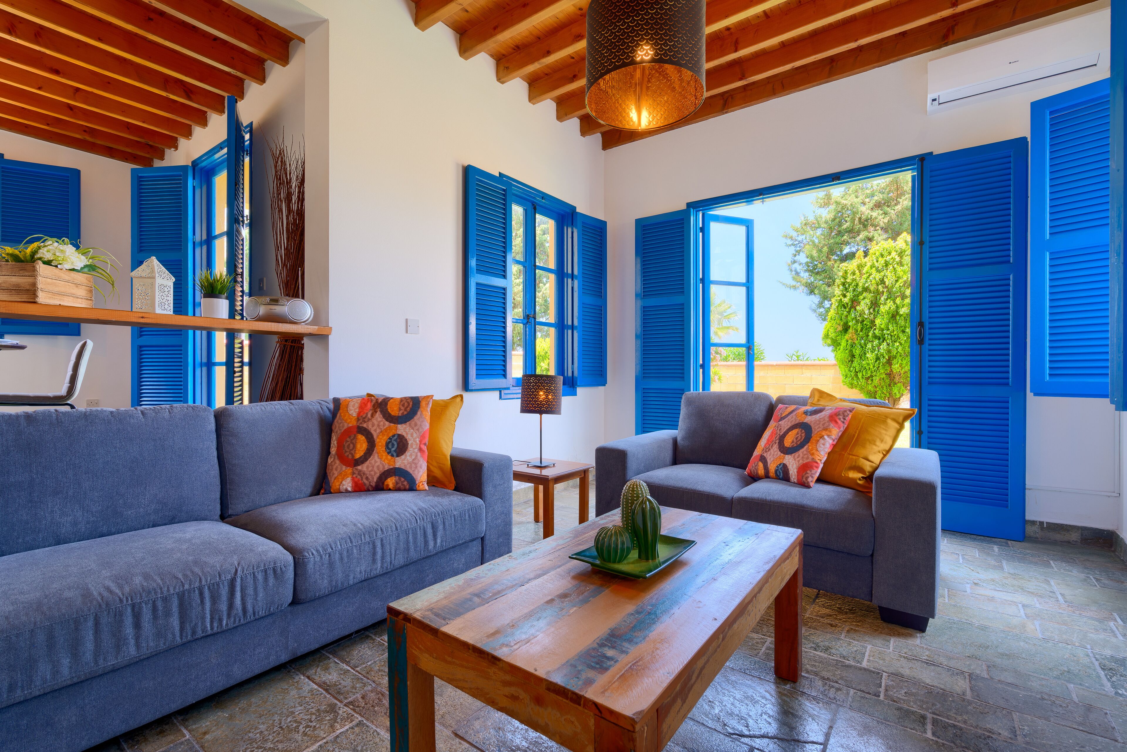 Executive Villa, 3 Bedrooms, Private Pool, Beachfront | Living room | LED TV, fireplace