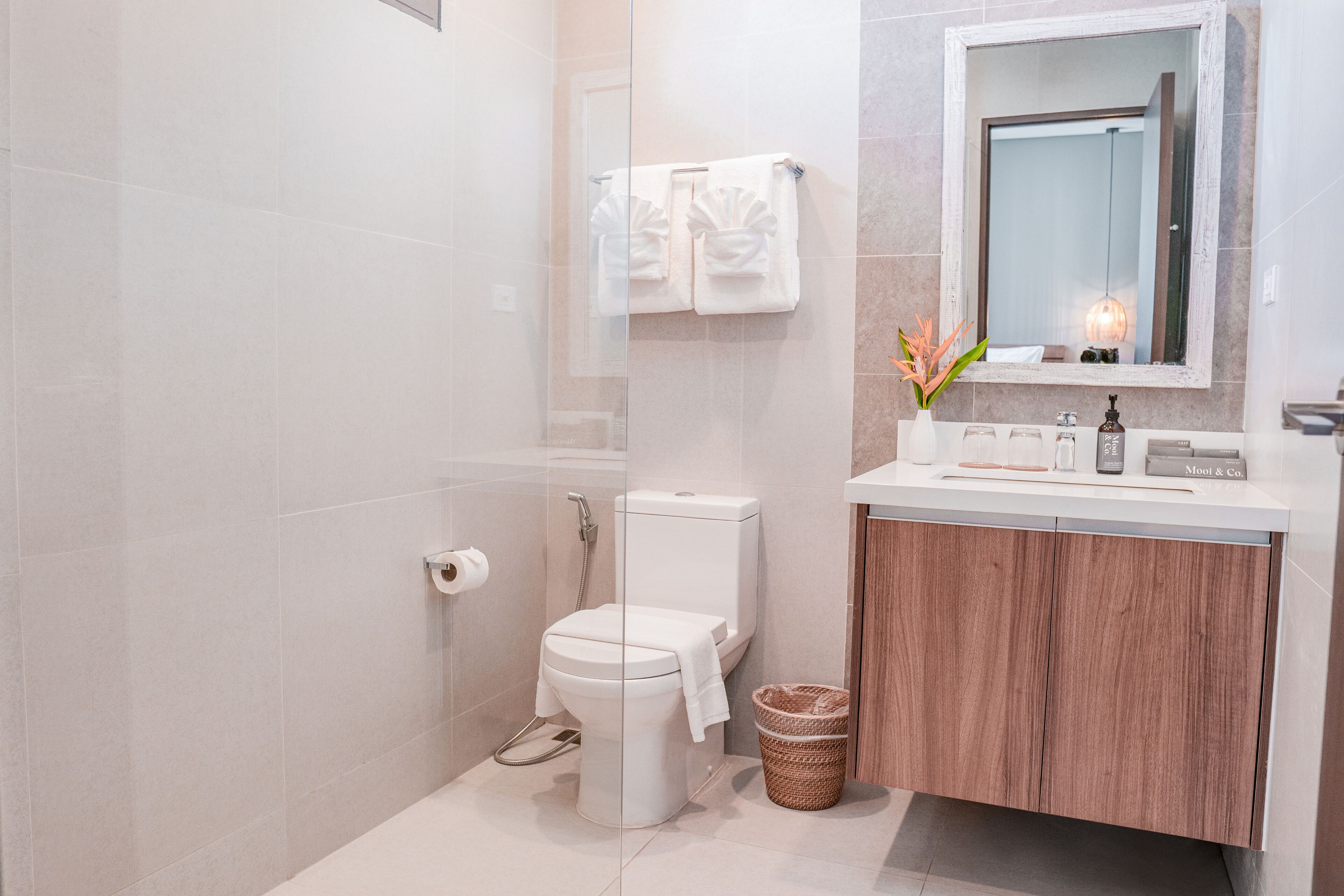 shower, free toiletries, hair dryer, bathrobes