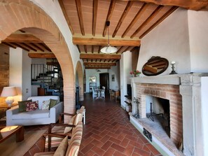 Fernseher, Kamin, DVD-Player, Bücher