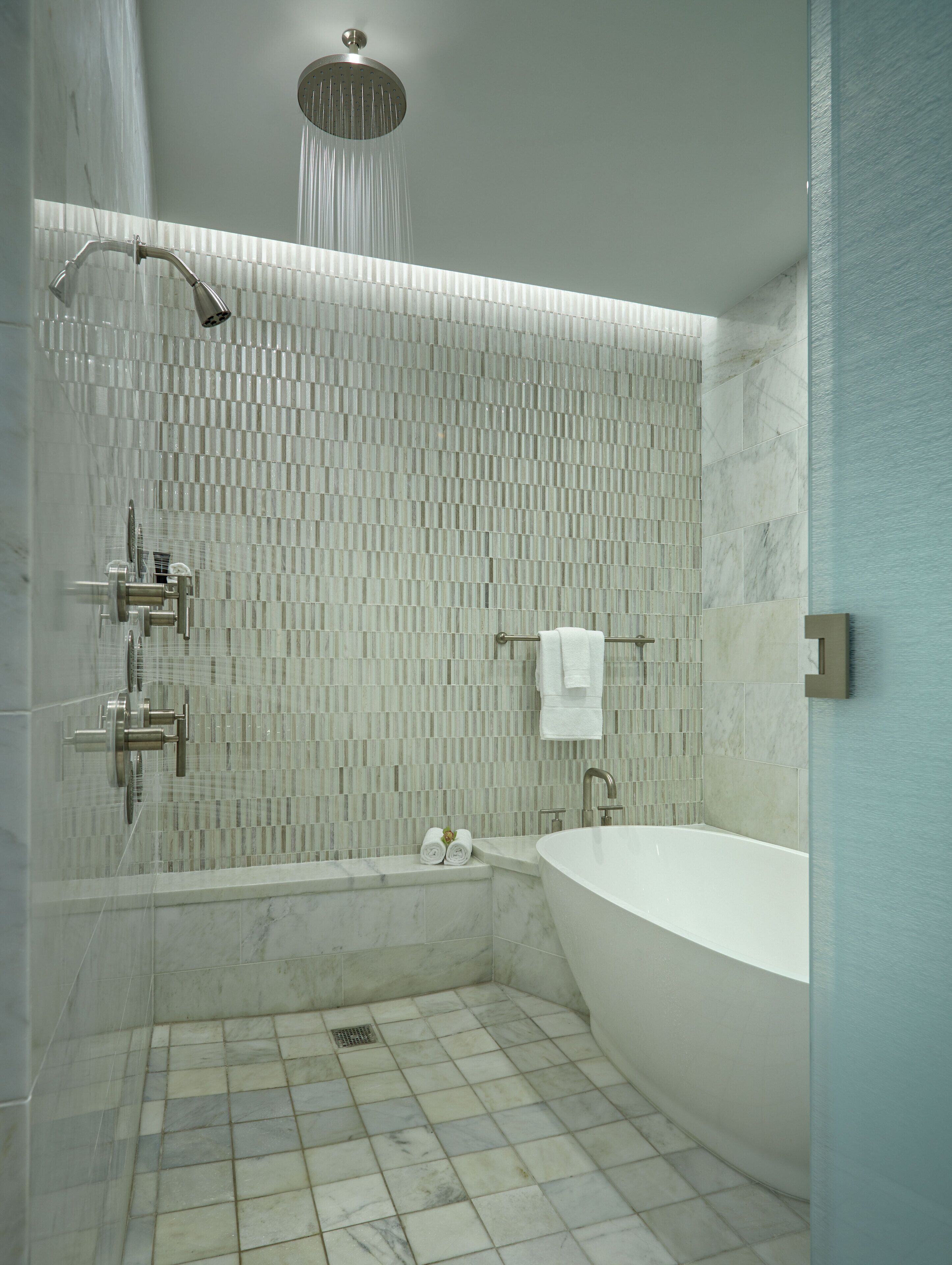 platinum suite king balcony | bathroom | shower, designer toiletries, hair dryer, bathrobes