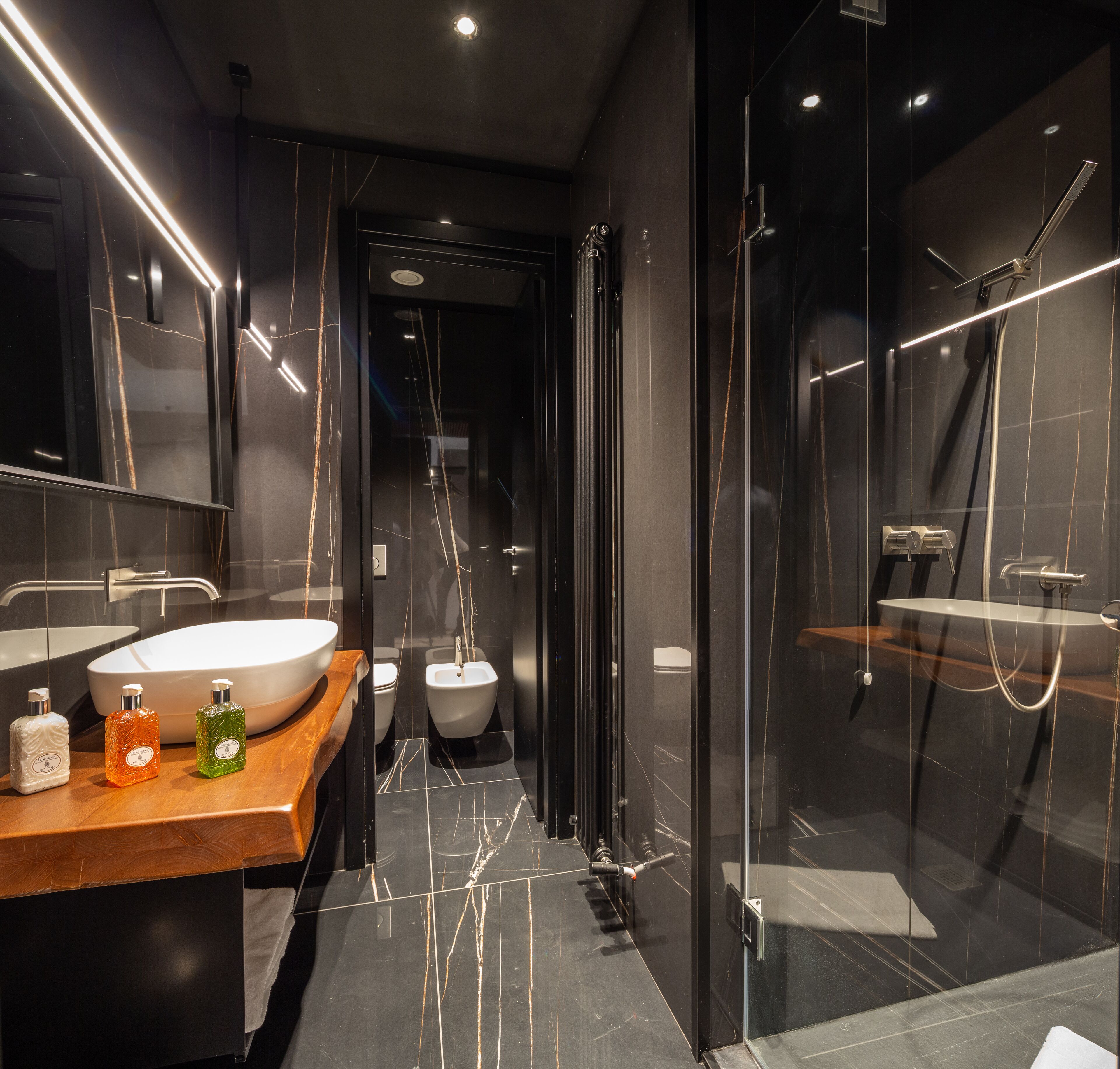 superior double room | bathroom | hair dryer, bidet, towels, soap