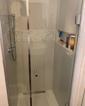 Shower, towels, soap, shampoo