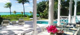 HARJOITTELU: Panoraamanäkymät auringonlaskuun + vesialue + perhekoti + uima-allas + telakka