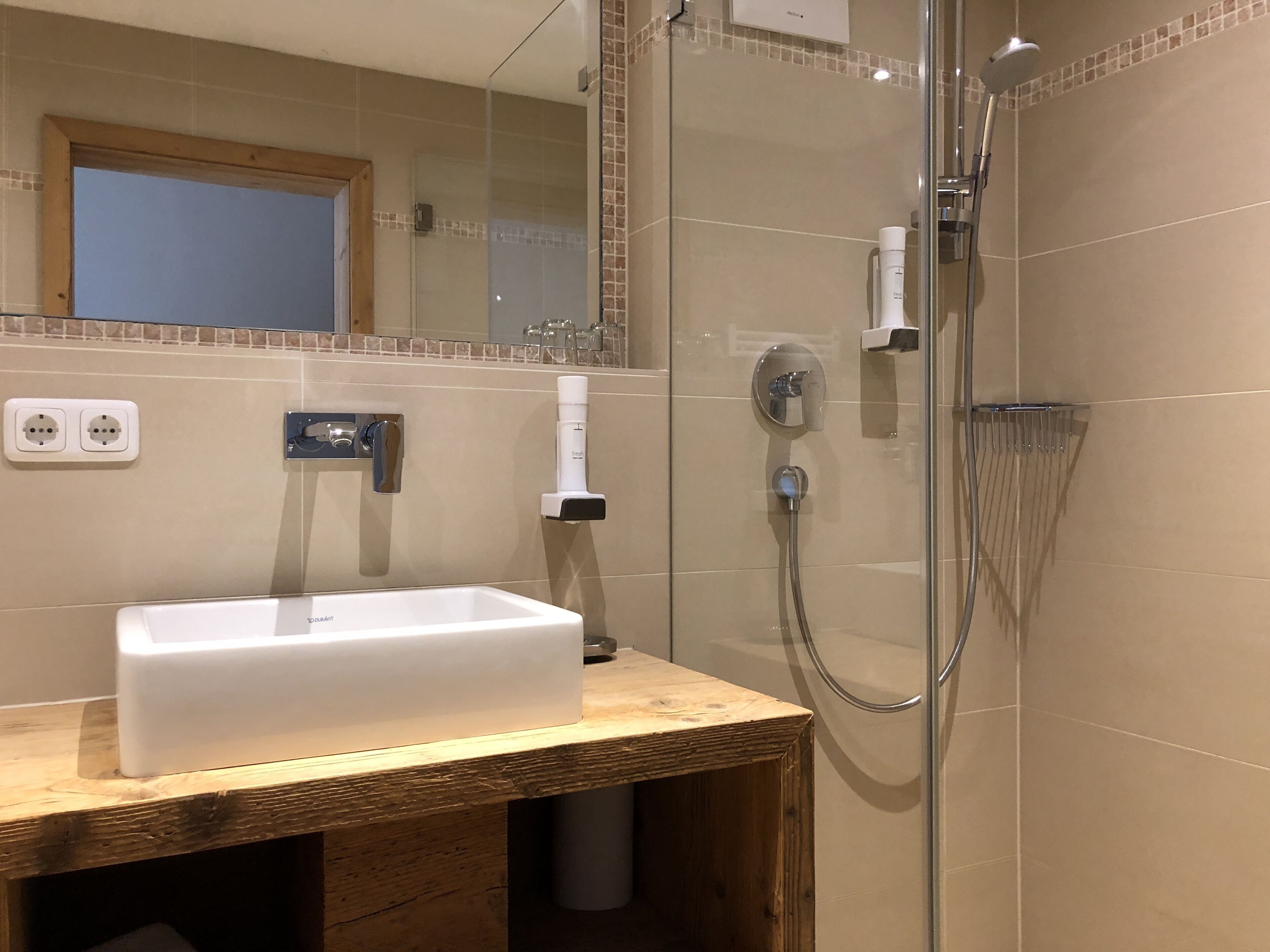 free toiletries, hair dryer, towels