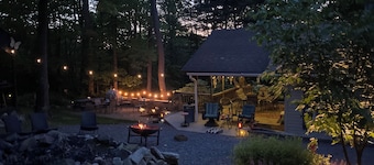 Cottage style cabin, pet friendly, on 4 wooded acres. Sleeps 6-12 people.