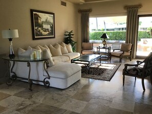 Smart TV, fireplace, DVD player, books