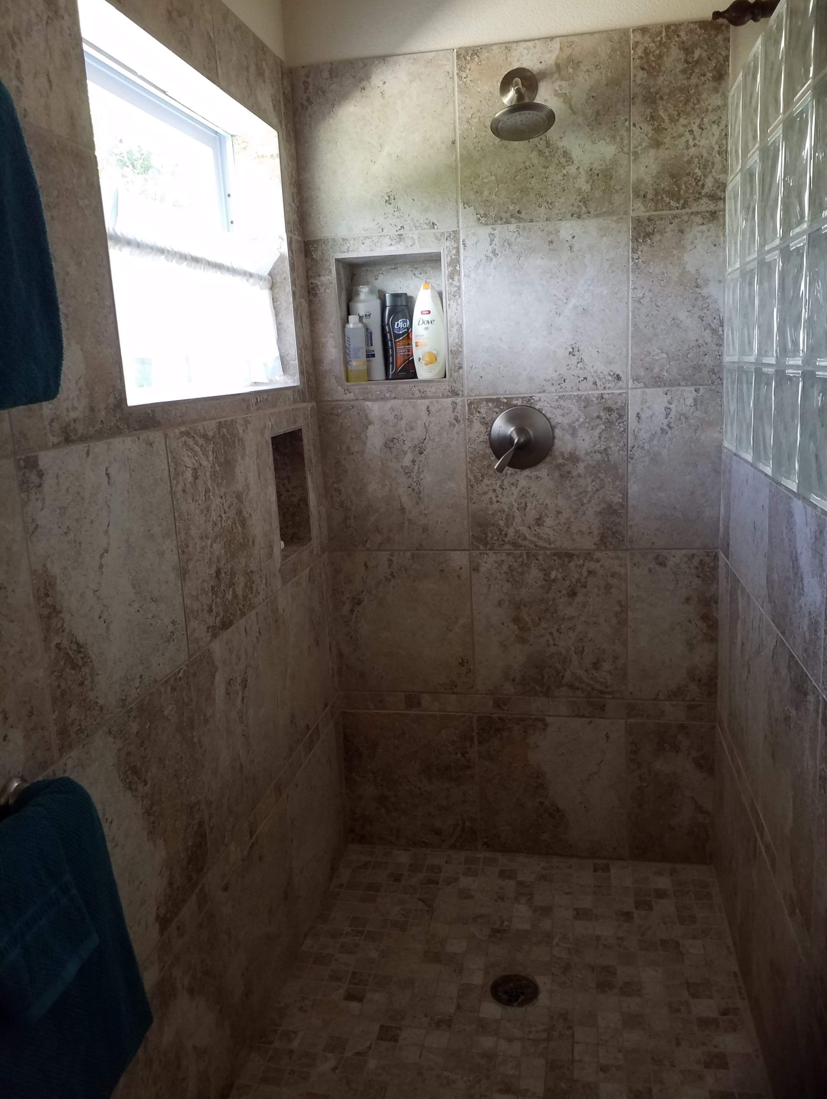 Hair dryer, towels, soap