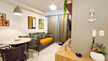 Family Apartment, Courtyard View | Living area | 32-inch Smart TV with satellite channels, TV