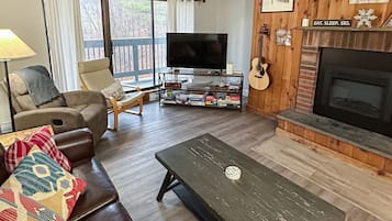 TV, fireplace, DVD player, books