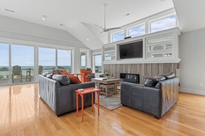 TV, fireplace, DVD player, foosball