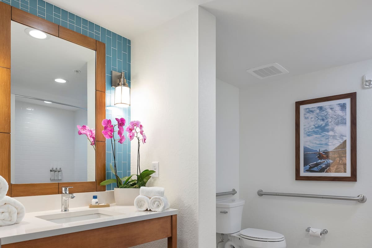 Rainfall showerhead, free toiletries, hair dryer, towels
