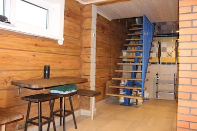 new house, of pine timber, forest, developed infrastructure Isloch River, lake.