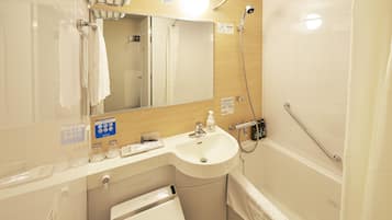 Combined shower/bathtub, deep-soaking bathtub, hair dryer, slippers