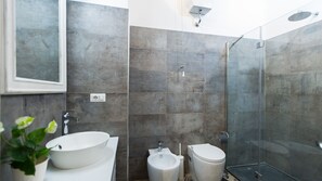 Combined shower/bathtub, hair dryer, bidet, towels