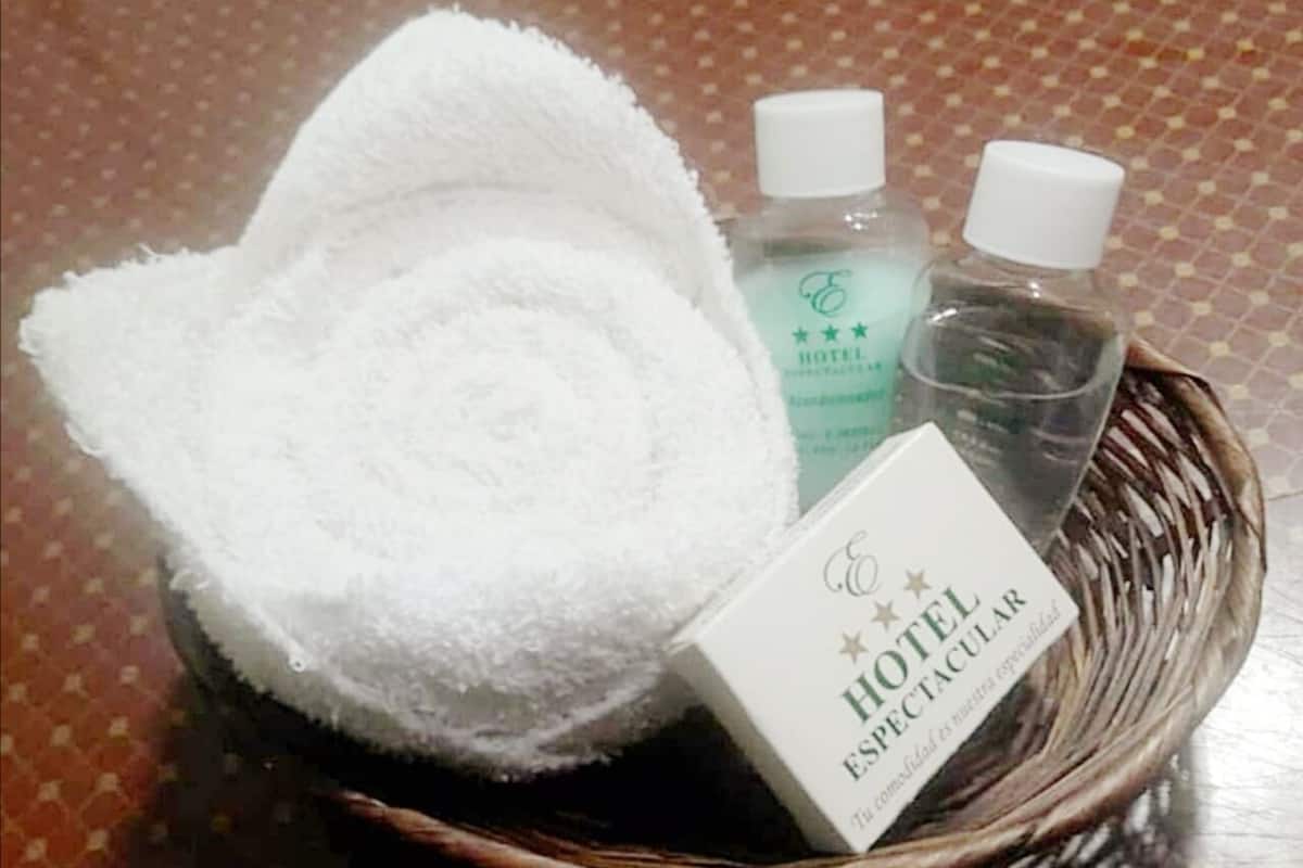 shower, towels, soap, shampoo