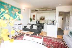 Apartment, 2 Bedrooms | Living area | Plasma TV - Stylish flat with parking and sea views (St Ives)