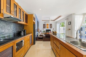 1-Bedroom Villa with a Private Pool | Private kitchen | Full-size fridge, microwave, stovetop, electric kettle