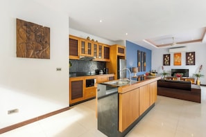 1-Bedroom Villa with a Private Pool | Private kitchen | Full-size fridge, microwave, stovetop, electric kettle