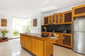 1-Bedroom Villa with a Private Pool | Private kitchen | Full-size fridge, microwave, stovetop, electric kettle