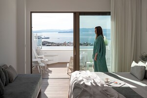 Quarto casal executivo, piscina particular, vista para o mar | Roupas de cama de algodão egípcio, roupas de cama premium