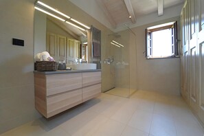 Combined shower/bathtub, hair dryer, bidet, towels