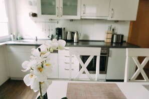 Apartamento Deluxe | Cocina privada | Frigorífico, horno, placa de cocina y lavavajillas
