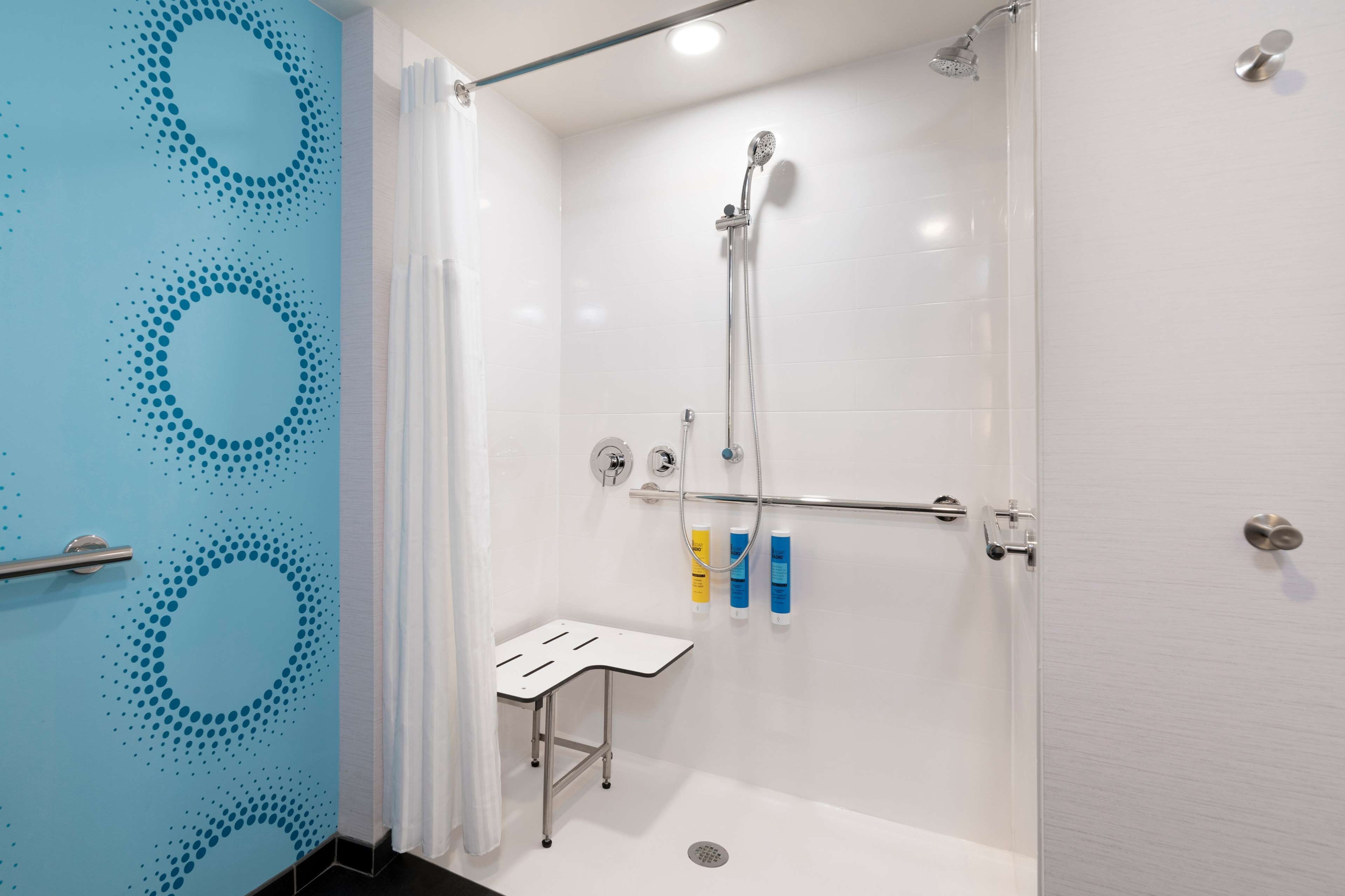room, 1 king bed, accessible (roll-in shower, mobility & hearing) | bathroom | designer toiletries, hair dryer, towels, soap