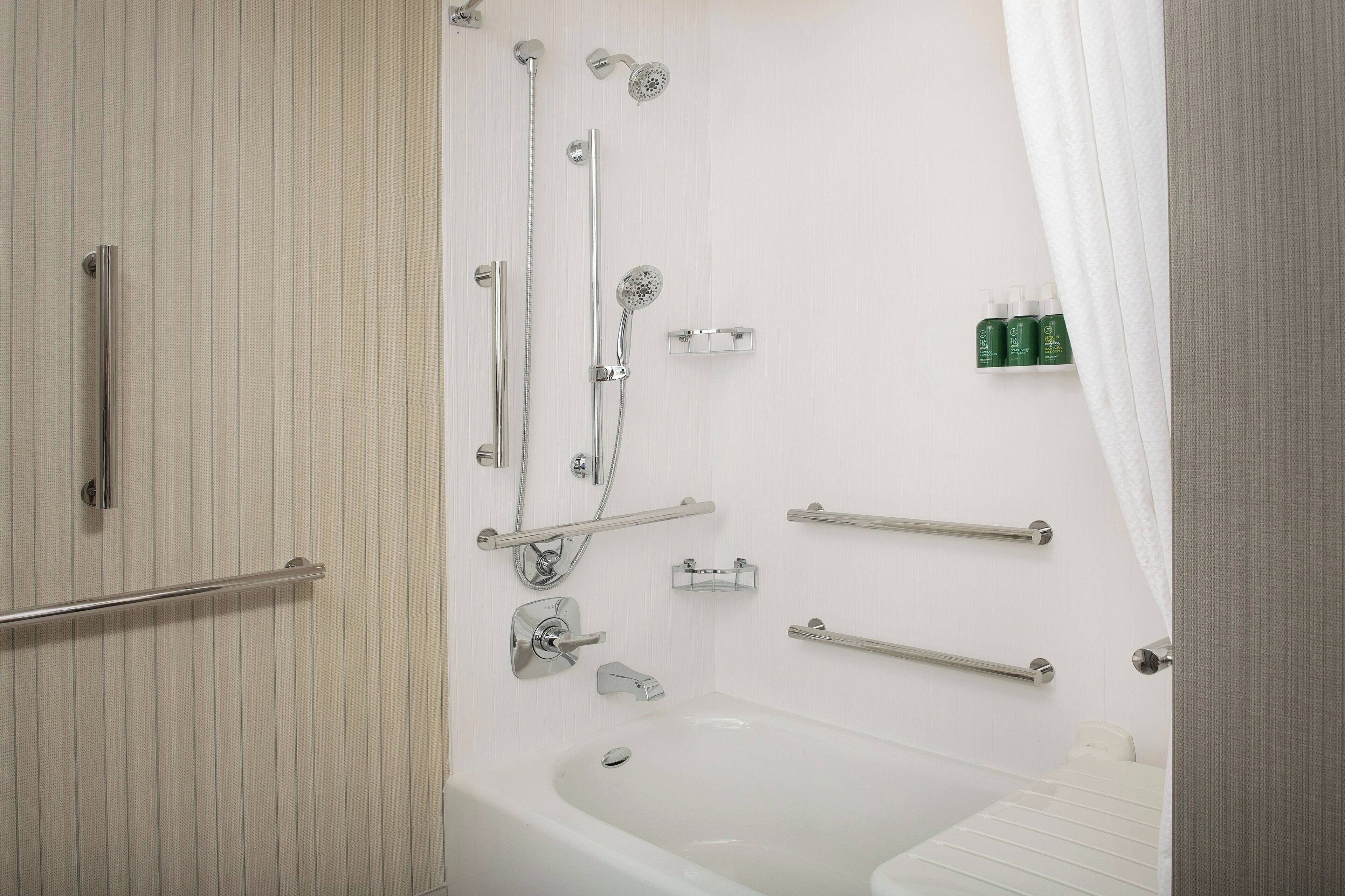 eco-friendly toiletries, hair dryer, towels, soap