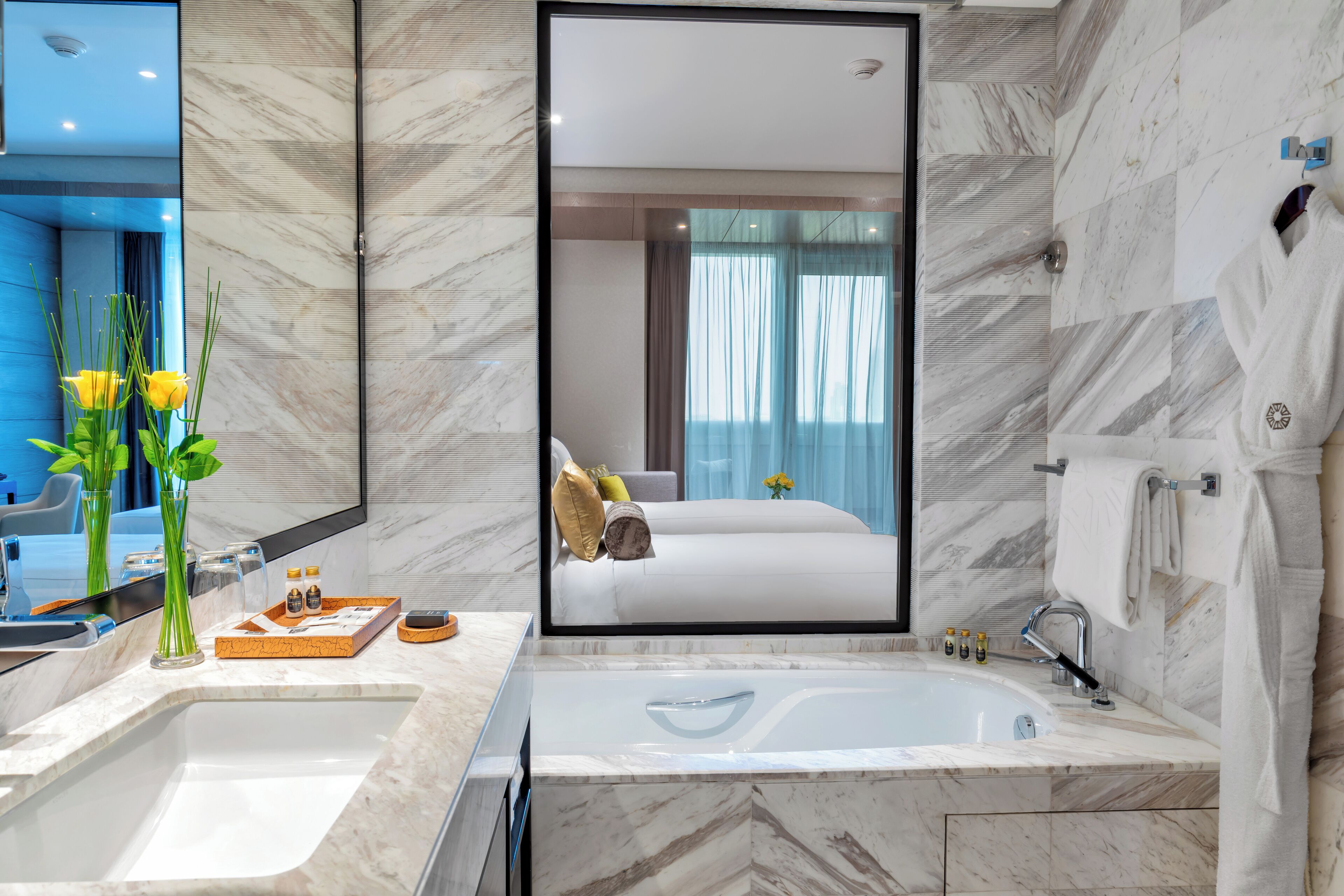 free toiletries, hair dryer, bathrobes, slippers